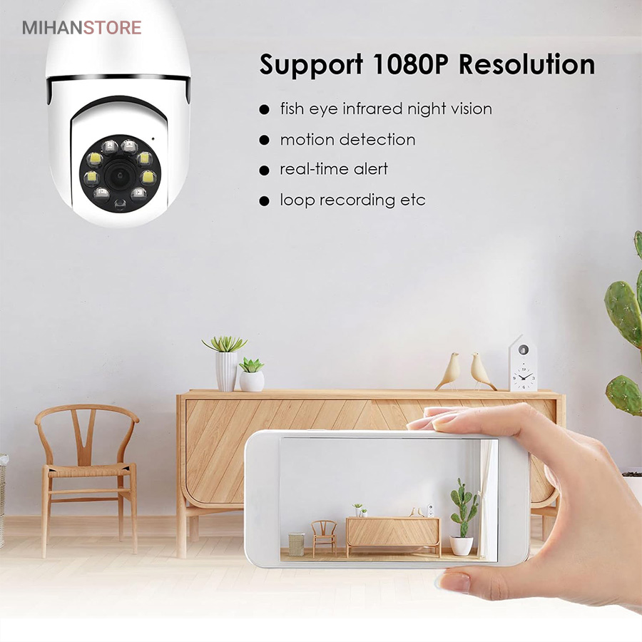 دوربین مدار بسته لامپی بی سیم قابل اتصال به موبایل مدل V380PRO